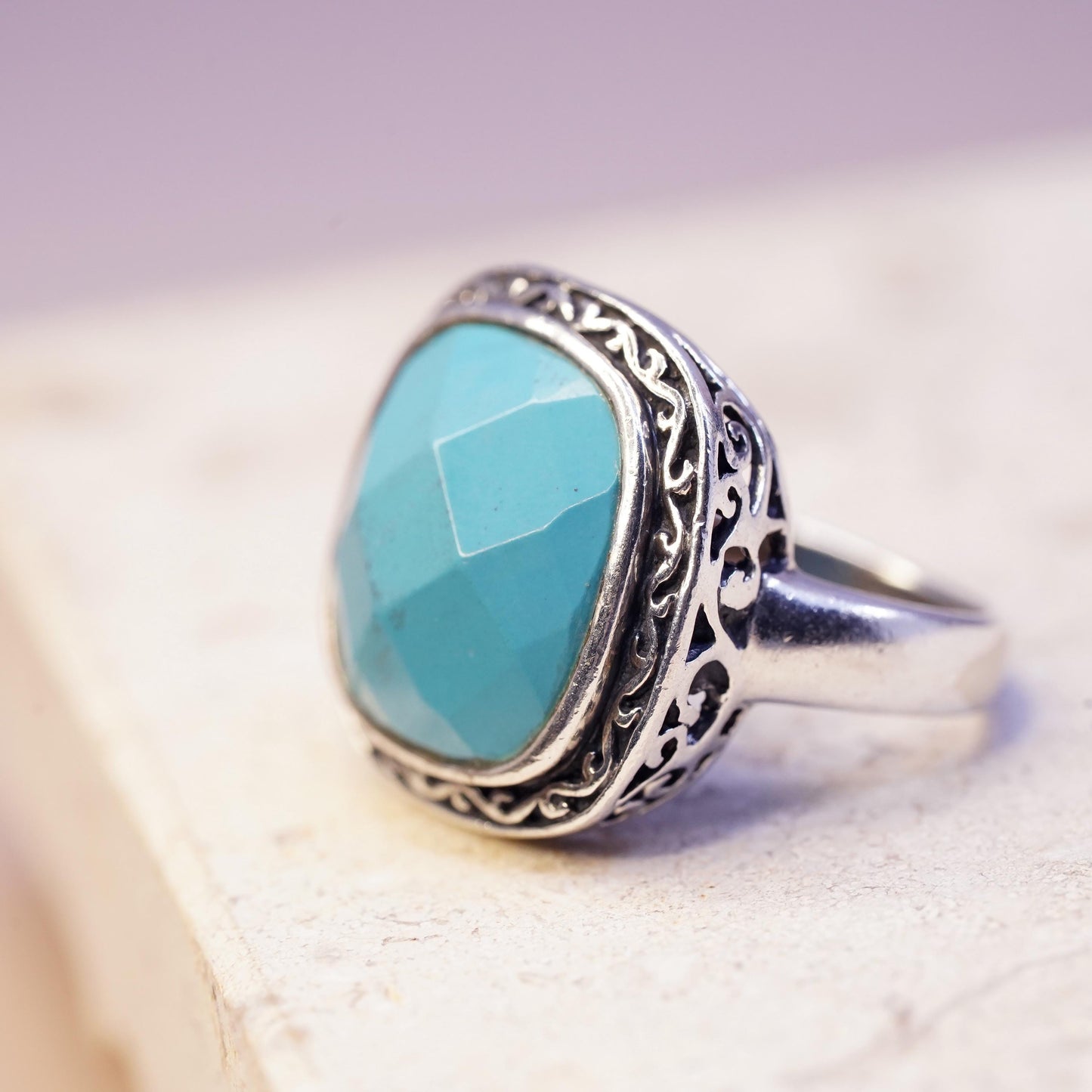 Size 7, vintage Sterling 925 silver handmade ring with turquoise