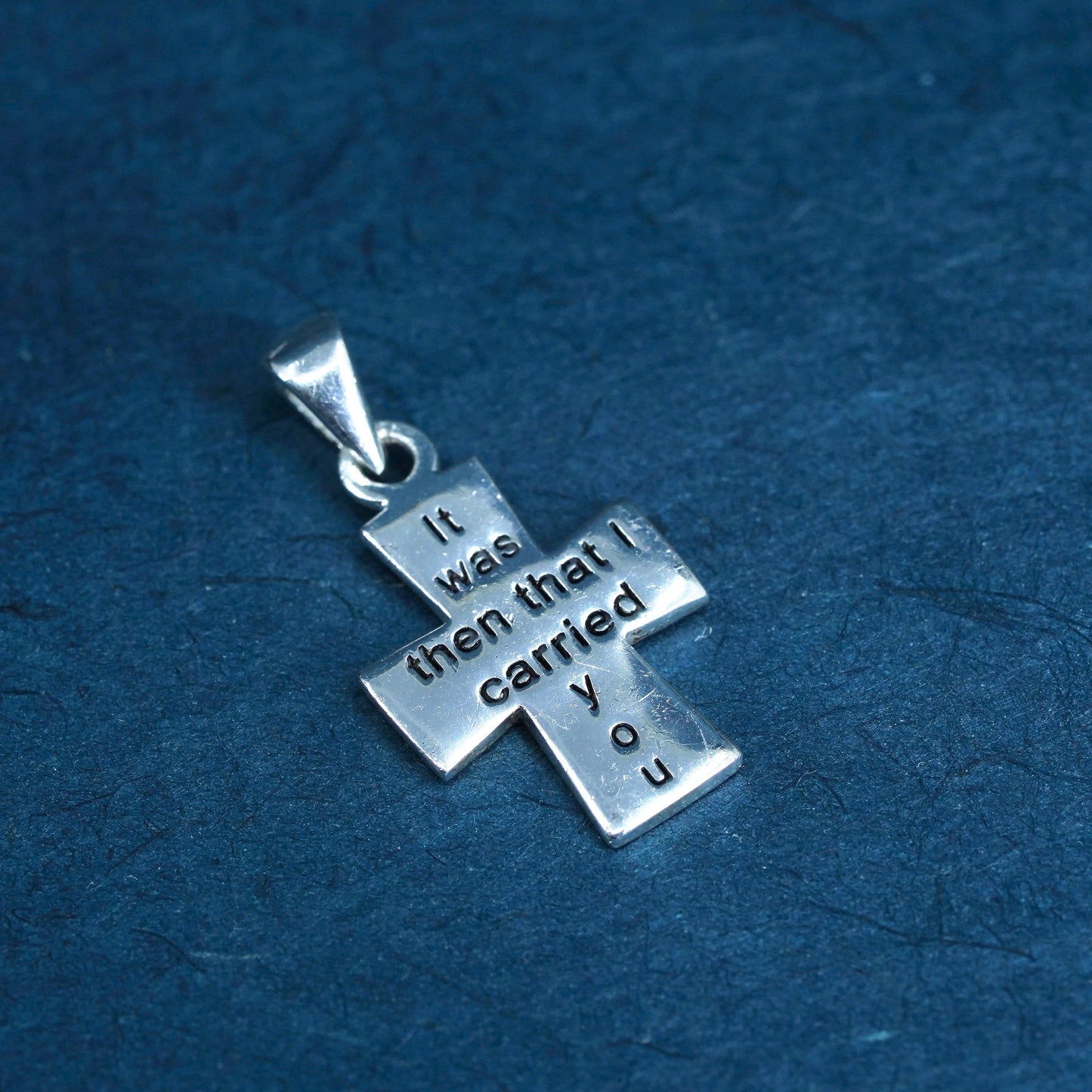 Sterling silver pendant, 925 cross footprint charm “it was then I carry you