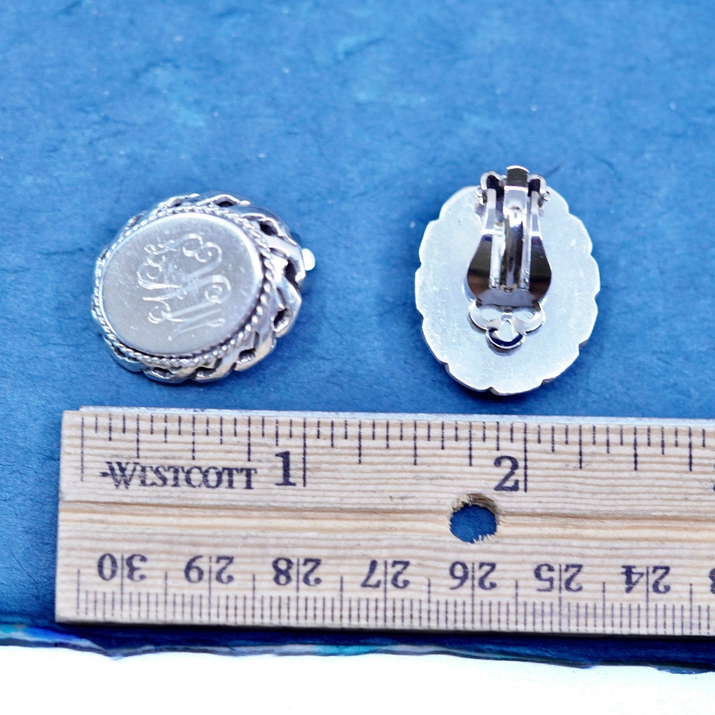 Mexican Parody 925 Large Clip On Sterling silver oval earrings monogram “MKF”