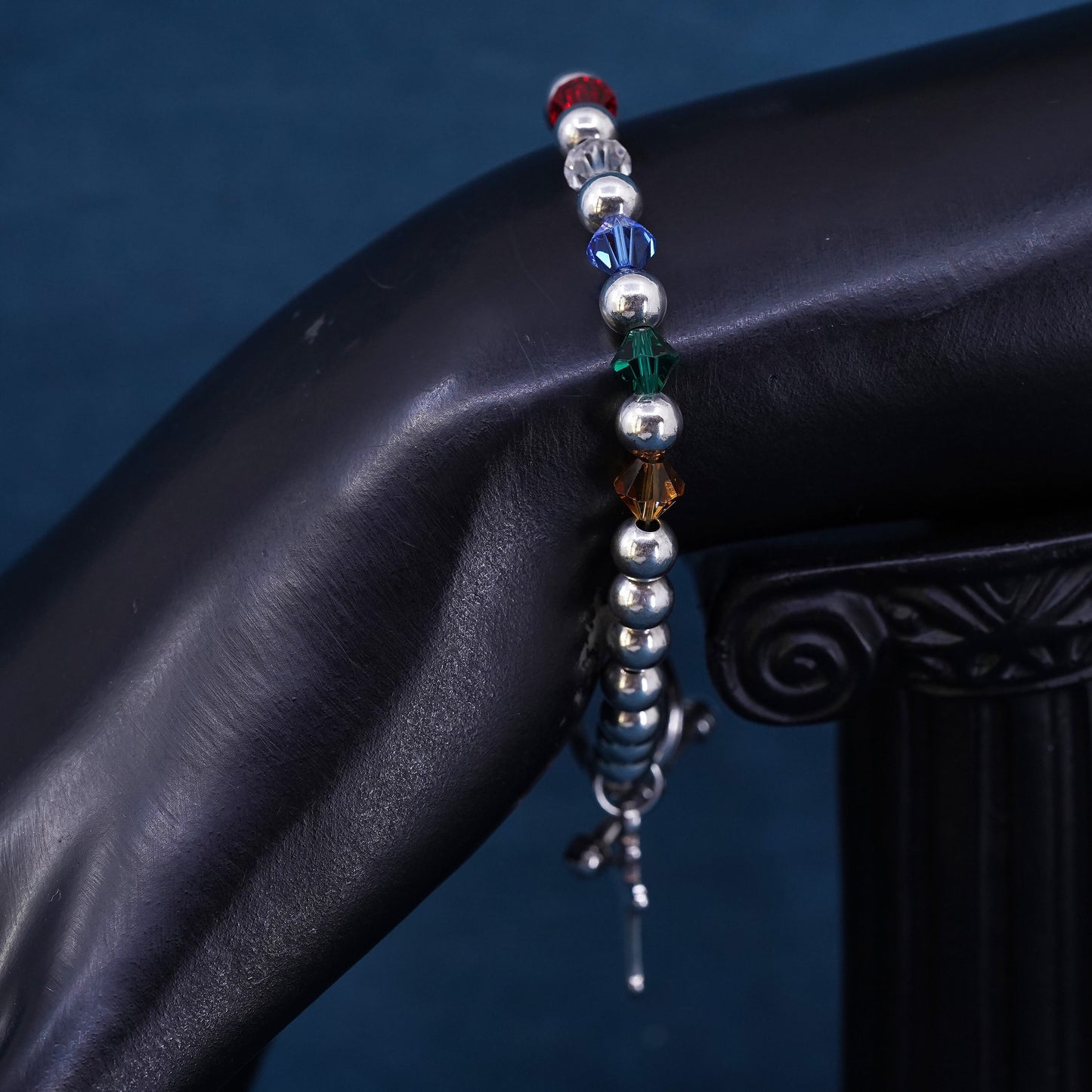 6.25” Italy Sterling silver handmade chain, 925 beads bracelet with cross charm