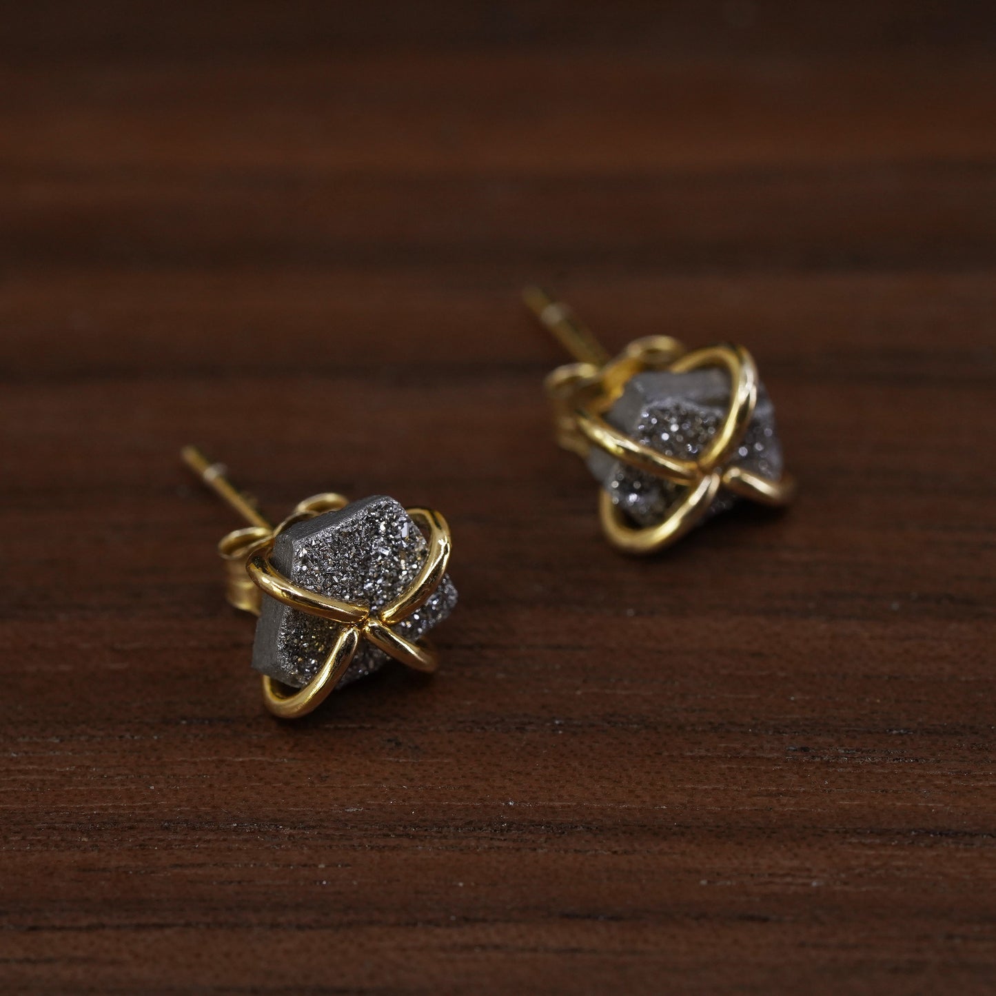Vermeil gold over Sterling silver natural druzy agate studs, earrings