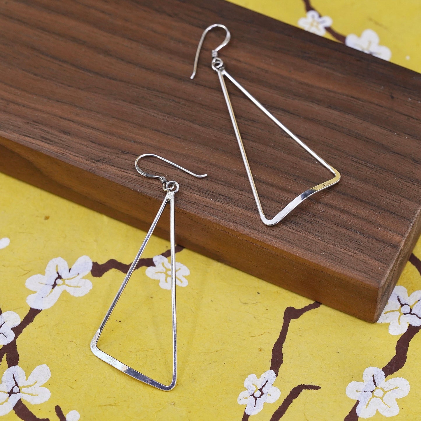 Vintage Sterling silver handmade earrings, 925 triangular dangle