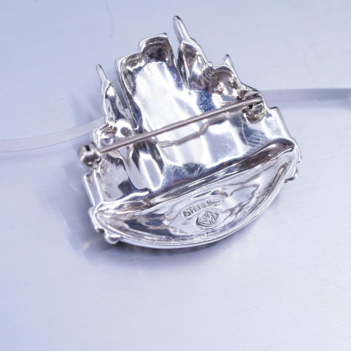 Judith Jack sterling silver brooch, 925 New York pin with moonstone marcasite