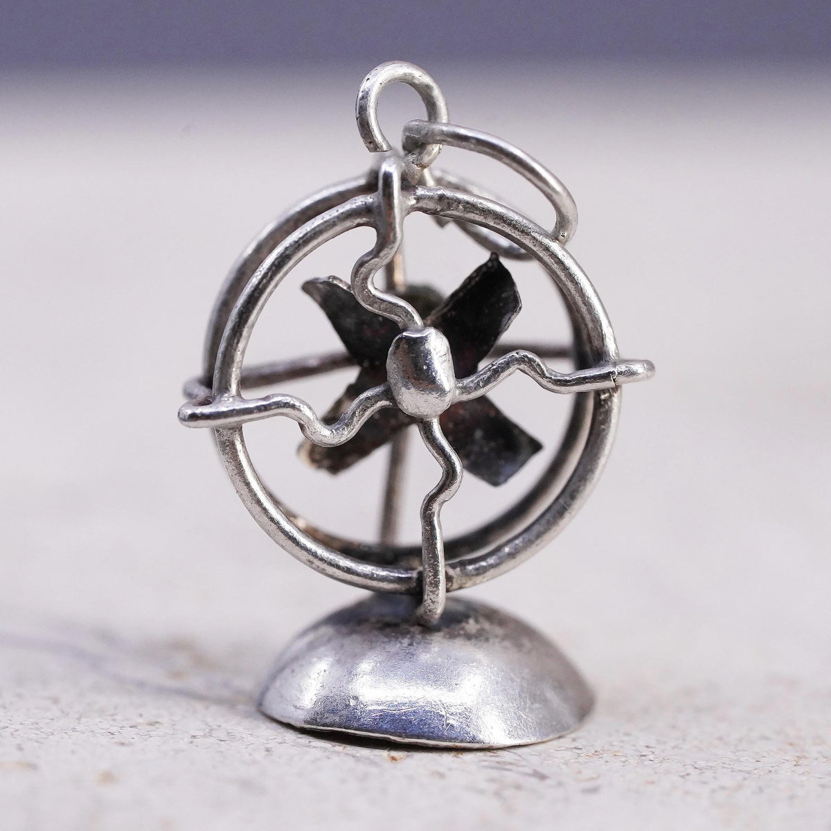Sterling 925 Silver Electric Fan Charm Pendant 3D Mechanical Desk Fan Propeller
