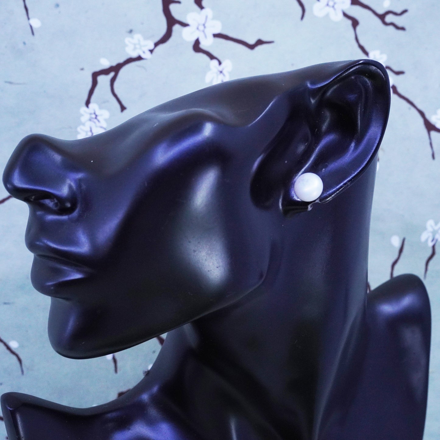 Vintage sterling silver earrings, 925 studs with white pearl