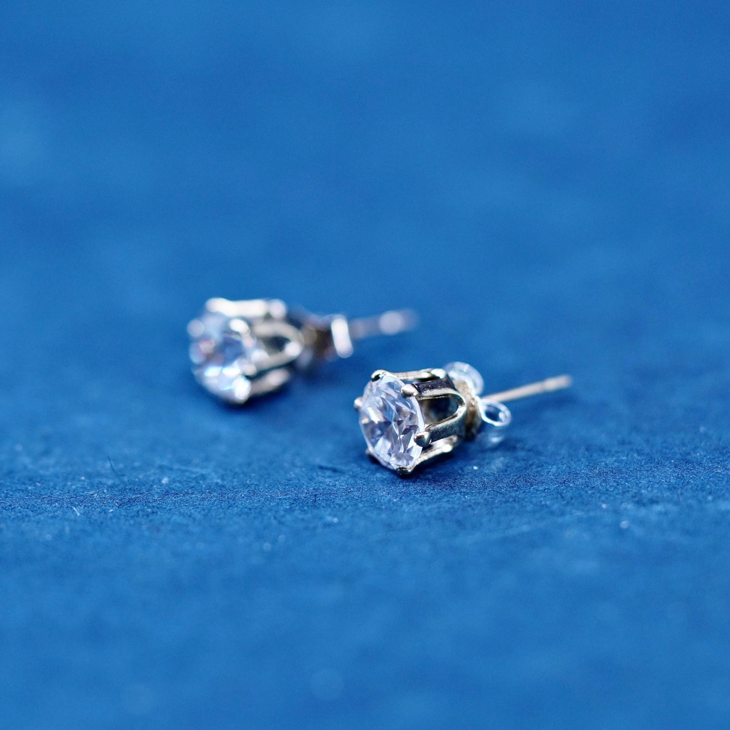 6mm, Vintage sterling silver handmade earrings, 925 studs with CZ inlay