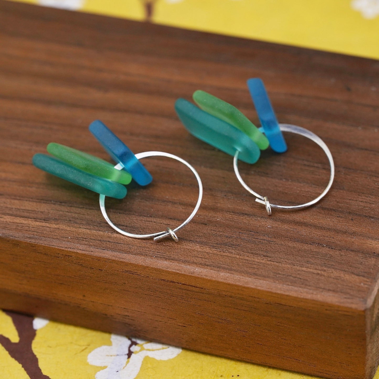 Vintage Sterling silver 925 handmade earrings with green sea washed glass