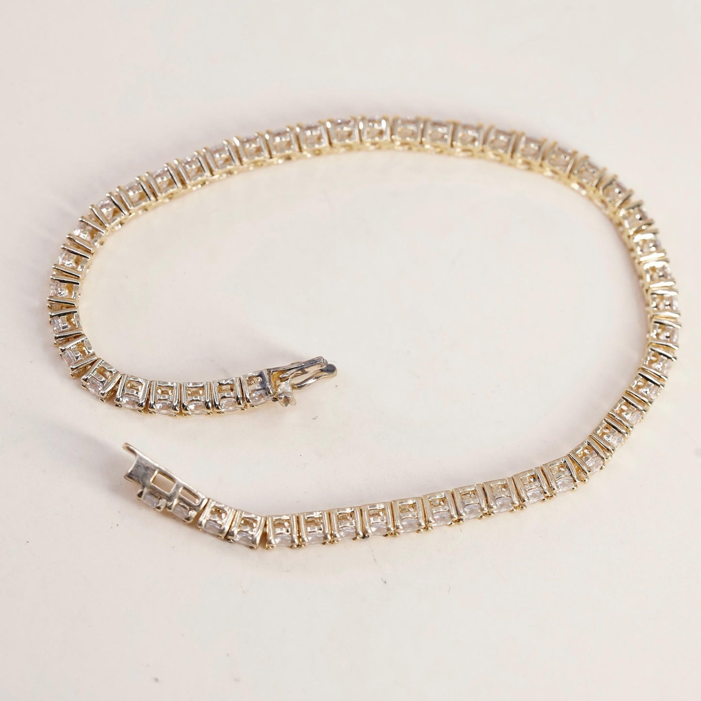 7", Vintage vermeil gold over Sterling 925 silver tennis bracelet with cz