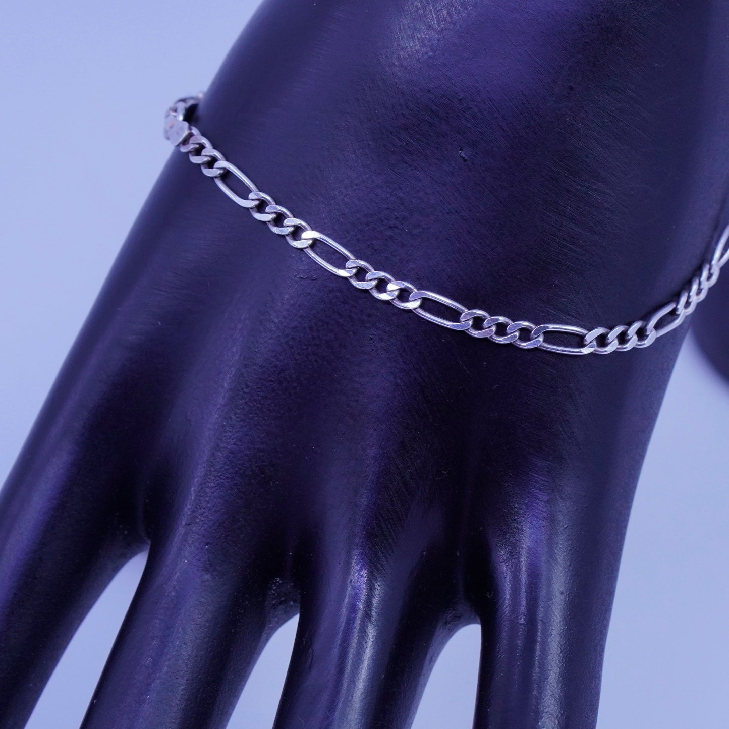 9.25”, 3mm, Vintage Italy Sterling 925 silver handmade bracelet, figaro chain