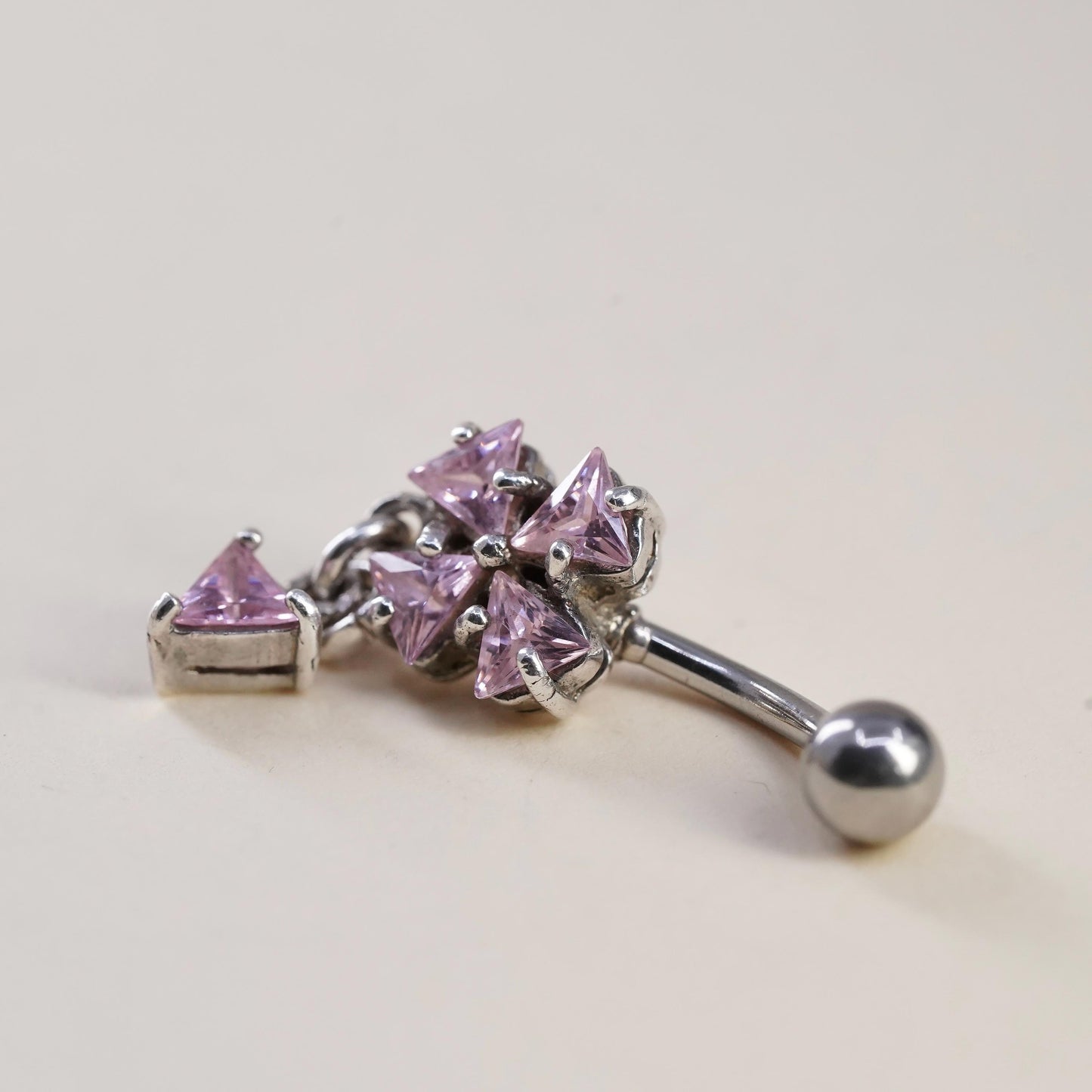 925 Sterling Silver Pink CZ Belly Button Ring Dangle Navel Piercing Body