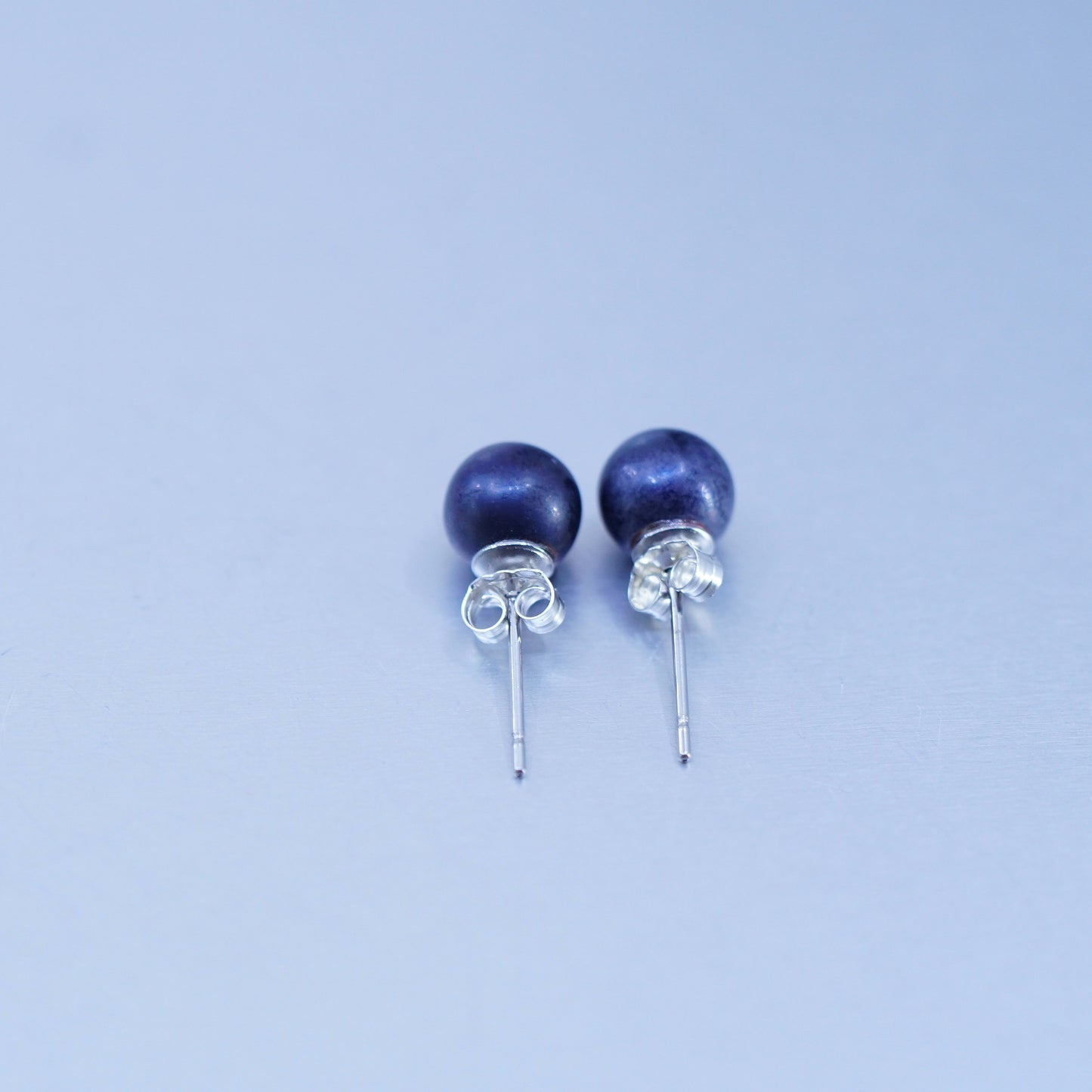 5mm Vintage Sterling 925 silver handmade earrings with black pearl
