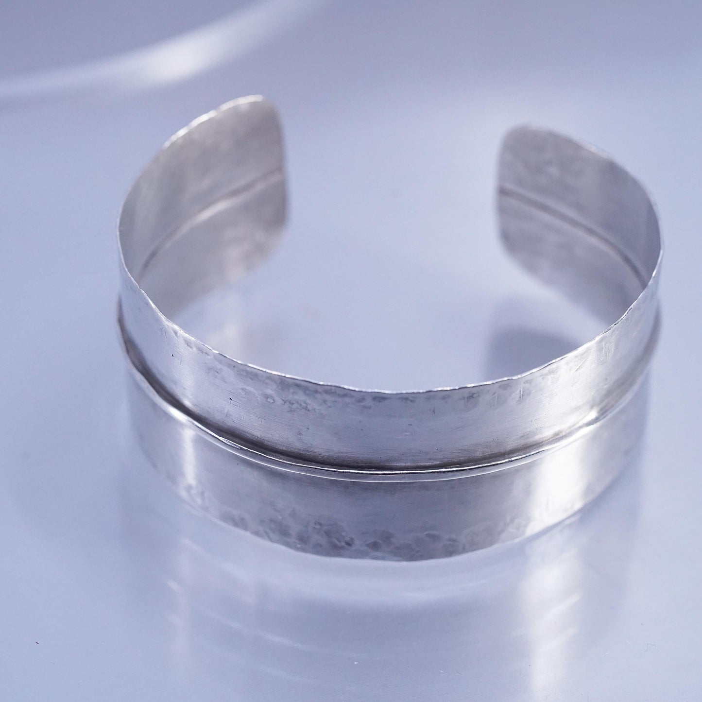 6”, VTG Mexican Sterling 925 silver handmade matte bracelet, wide ribbed cuff