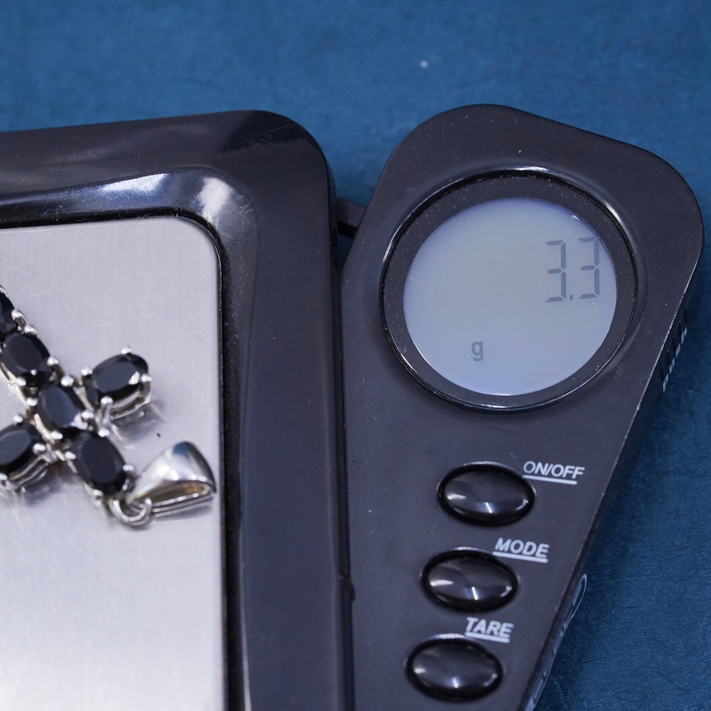 Vintage sterling silver handmade pendant, 925 cross with black spinels