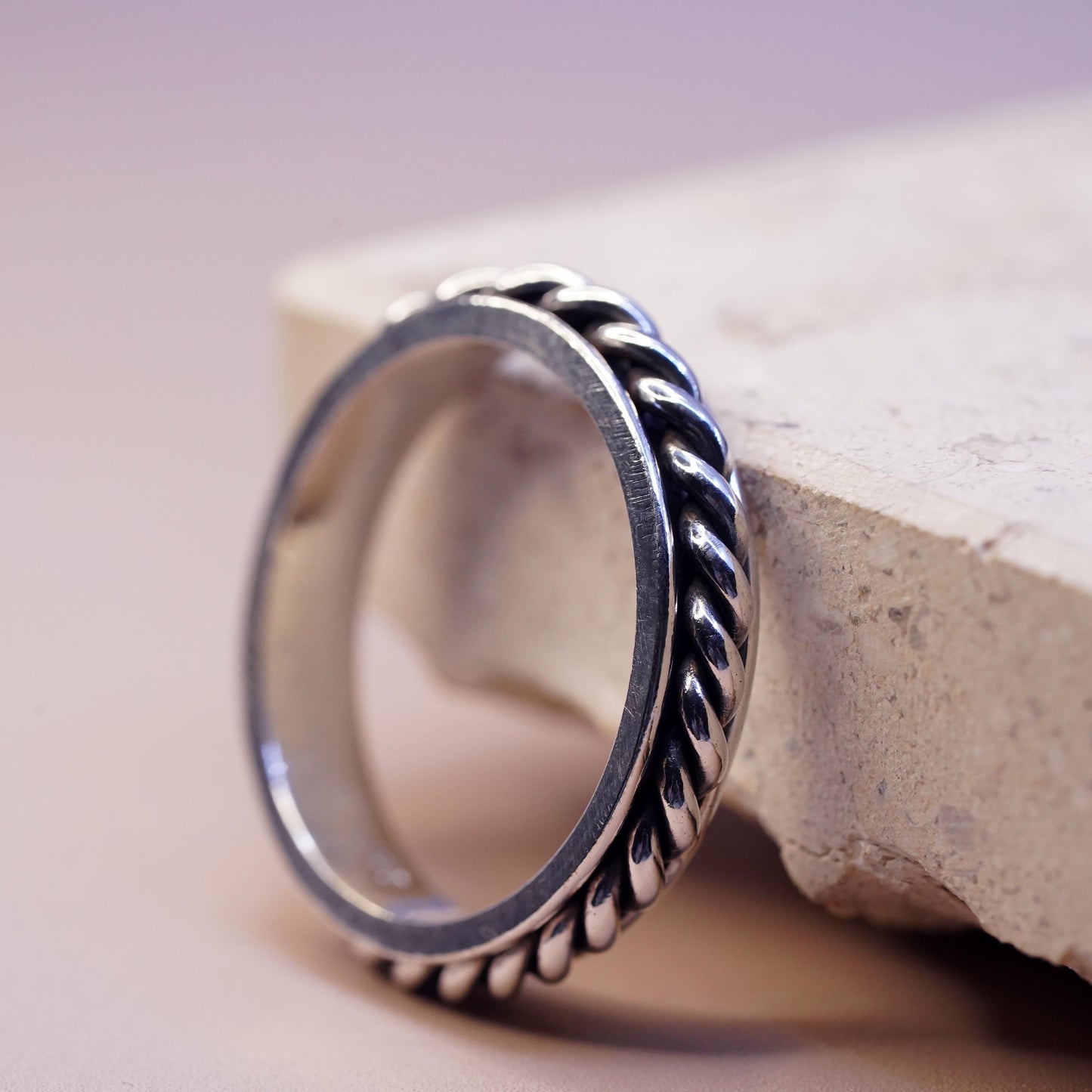 Size 12.75, vintage sterling silver handmade band, 925 cable spinner ring