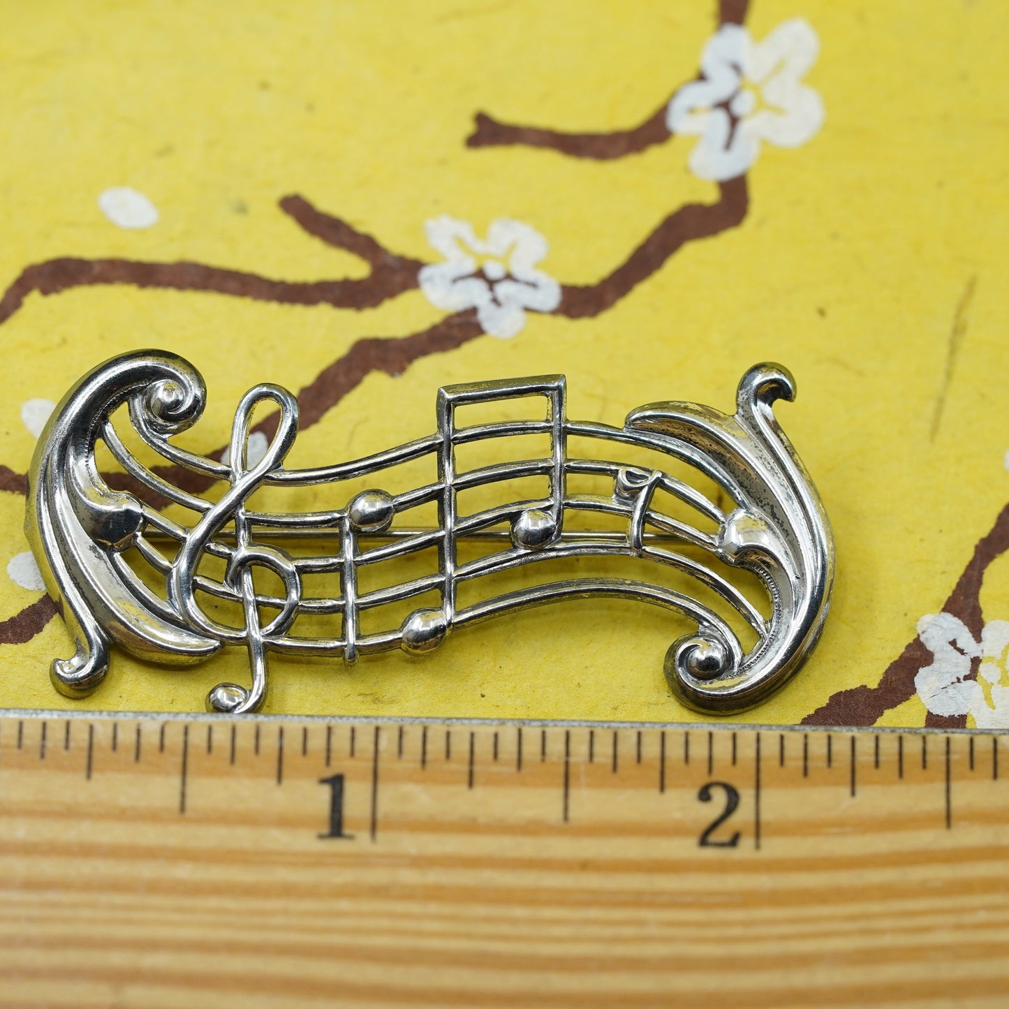 Vintage Beau handmade sterling 925 silver music note symbol brooch