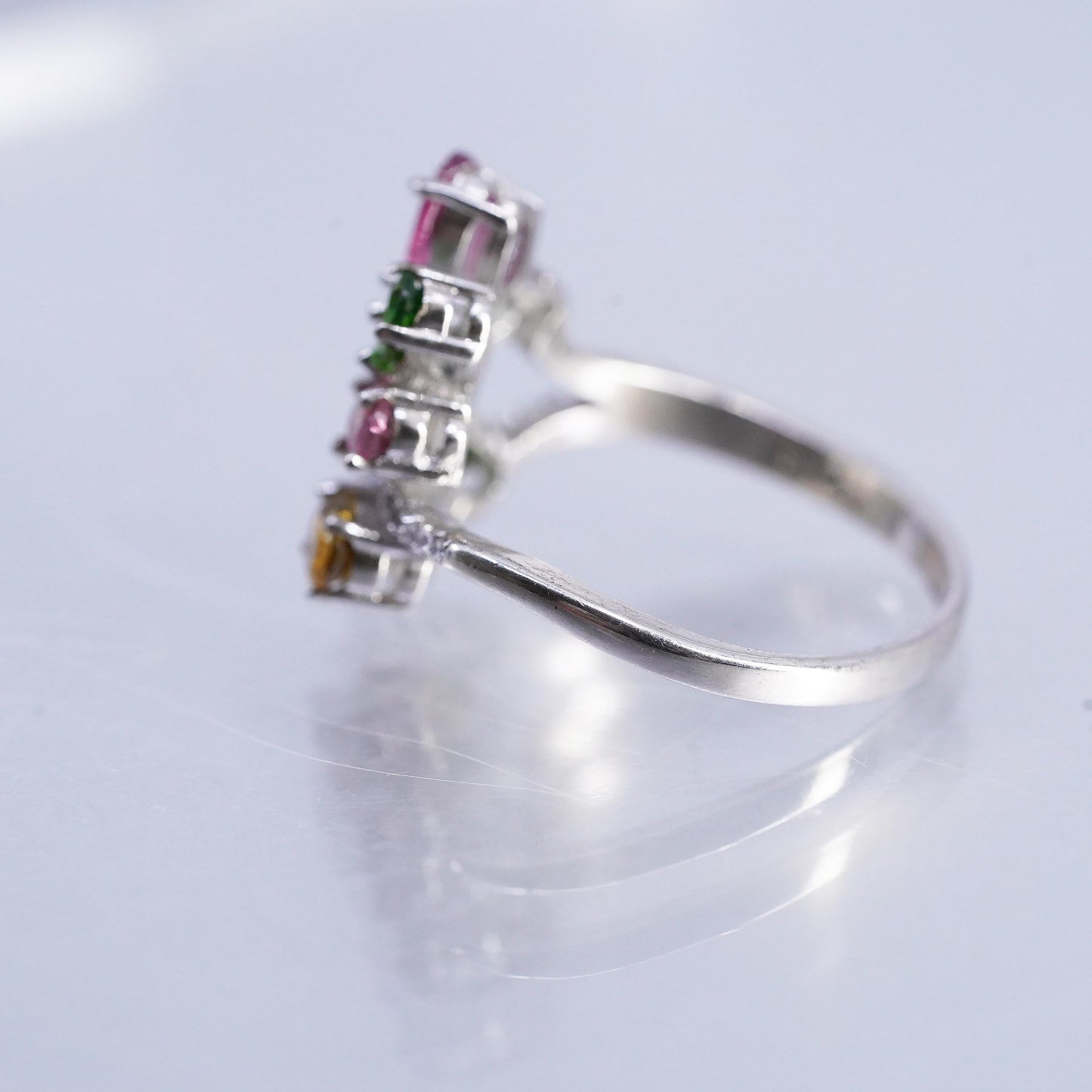 size 9.75, 925 Sterling Silver Ring, Garnet Peridot Citrine CZ Cocktail Ring