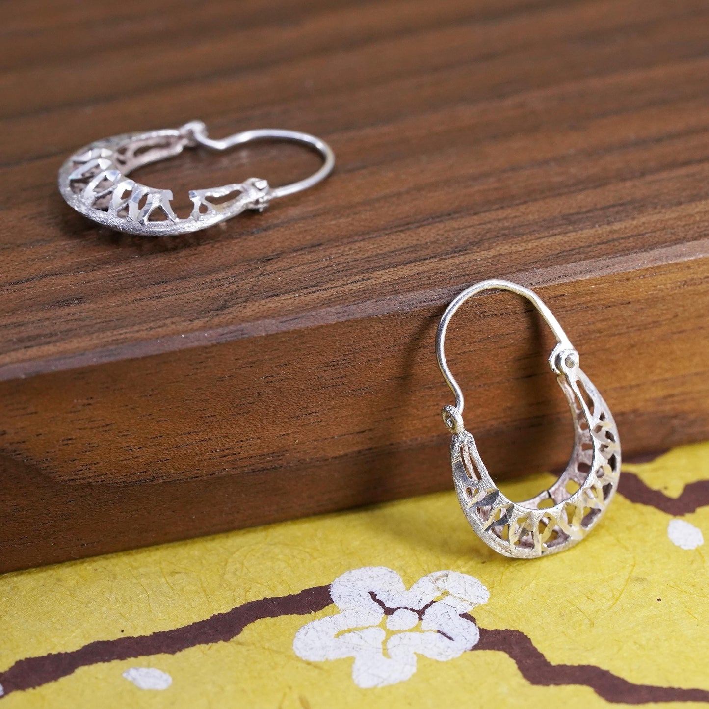 1”, vintage Sterling silver filigree hoop earrings, 925 handmade huggie