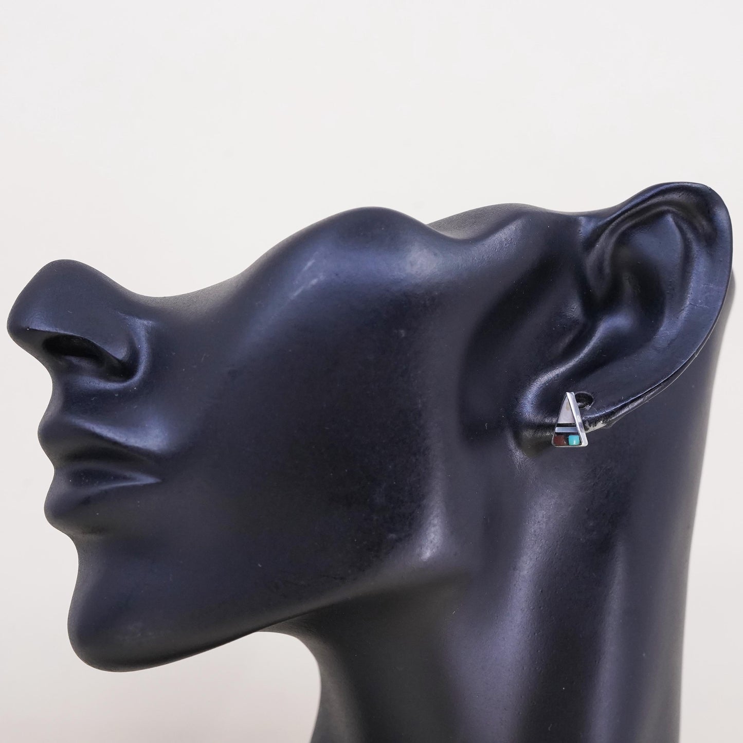 Native American single earring. Sterling 925 silver triangular stud turquoise