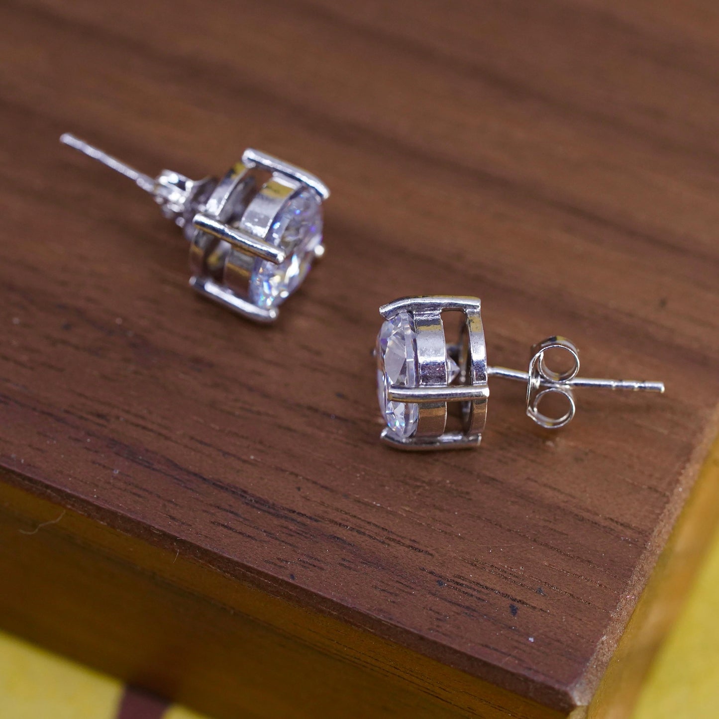 8mm, vintage Sterling 925 silver studs, clear cz earrings