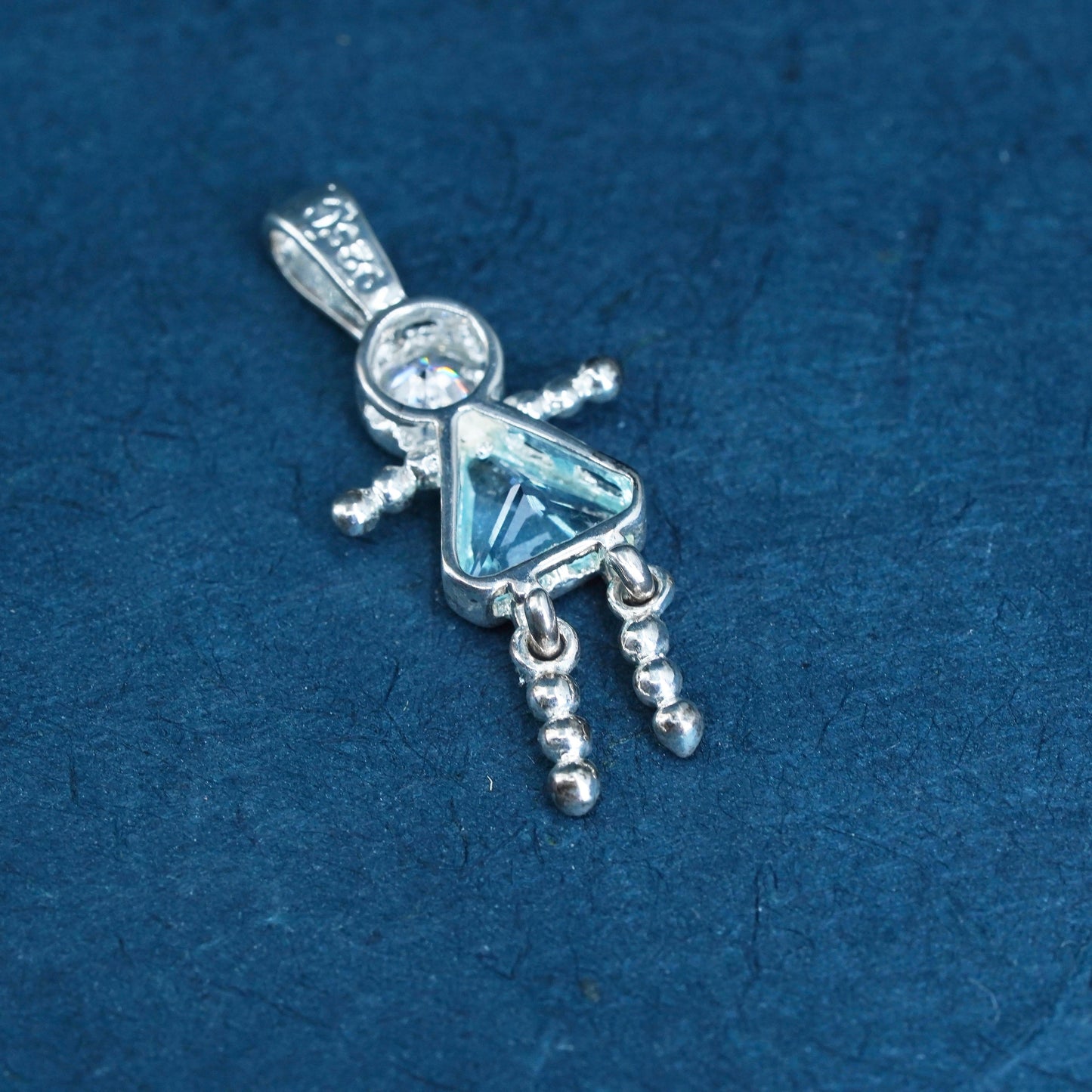 Sterling silver handmade birthstone pendant, 925 girl figure with blue crystal