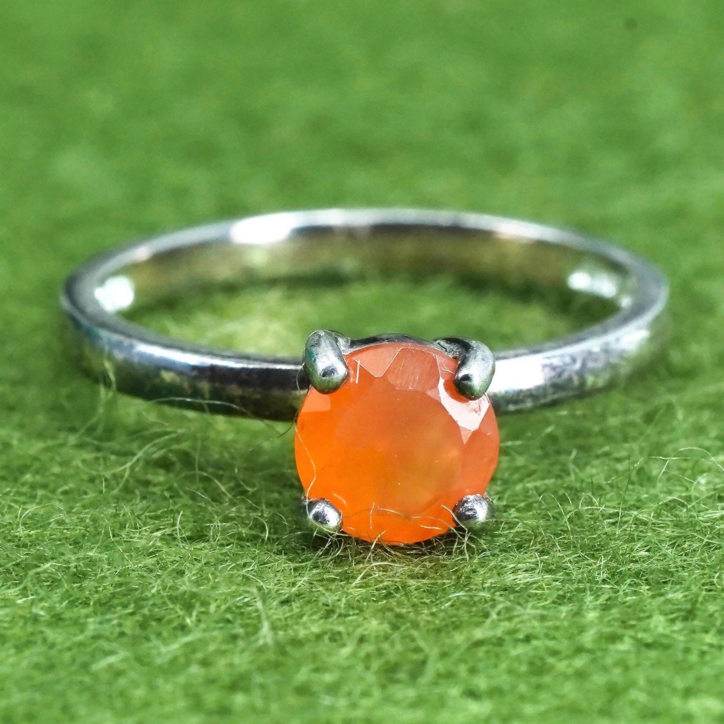 Size 6, Sterling silver handmade ring, 925 stackable band with orange crystal