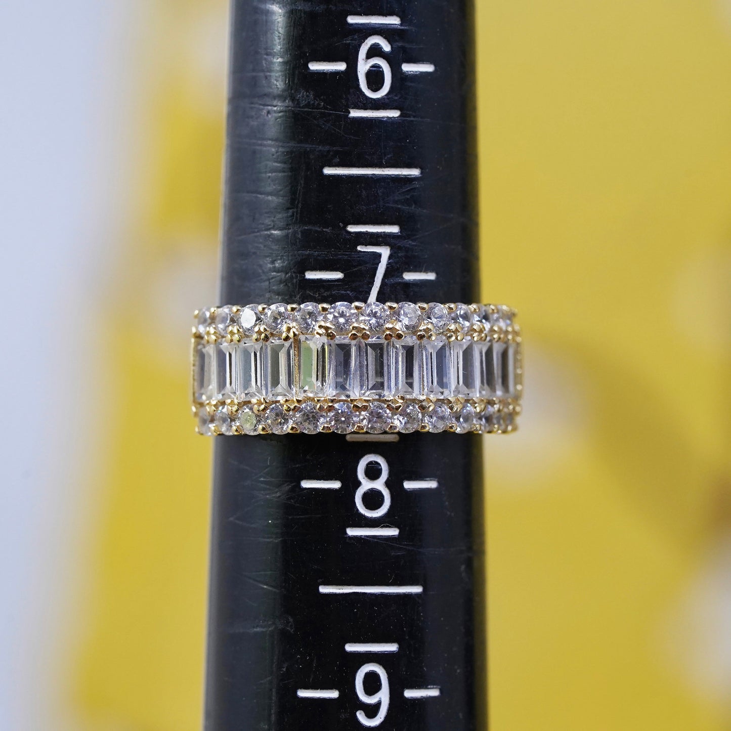 Size 7, vintage vermeil gold over Sterling silver ring, 925 band w/ cluster cz