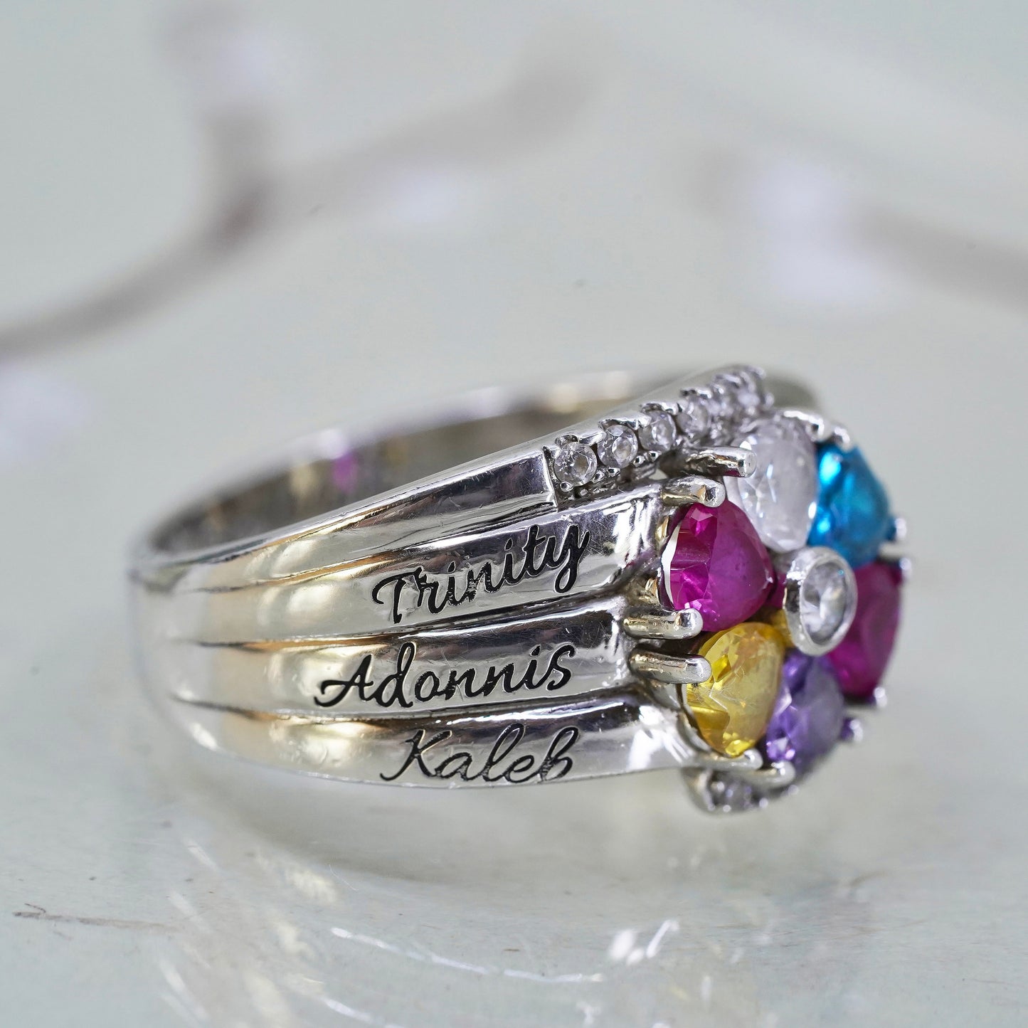 Size 9, sterling silver 925 ring with topaz citrine citrine ruby and amethyst