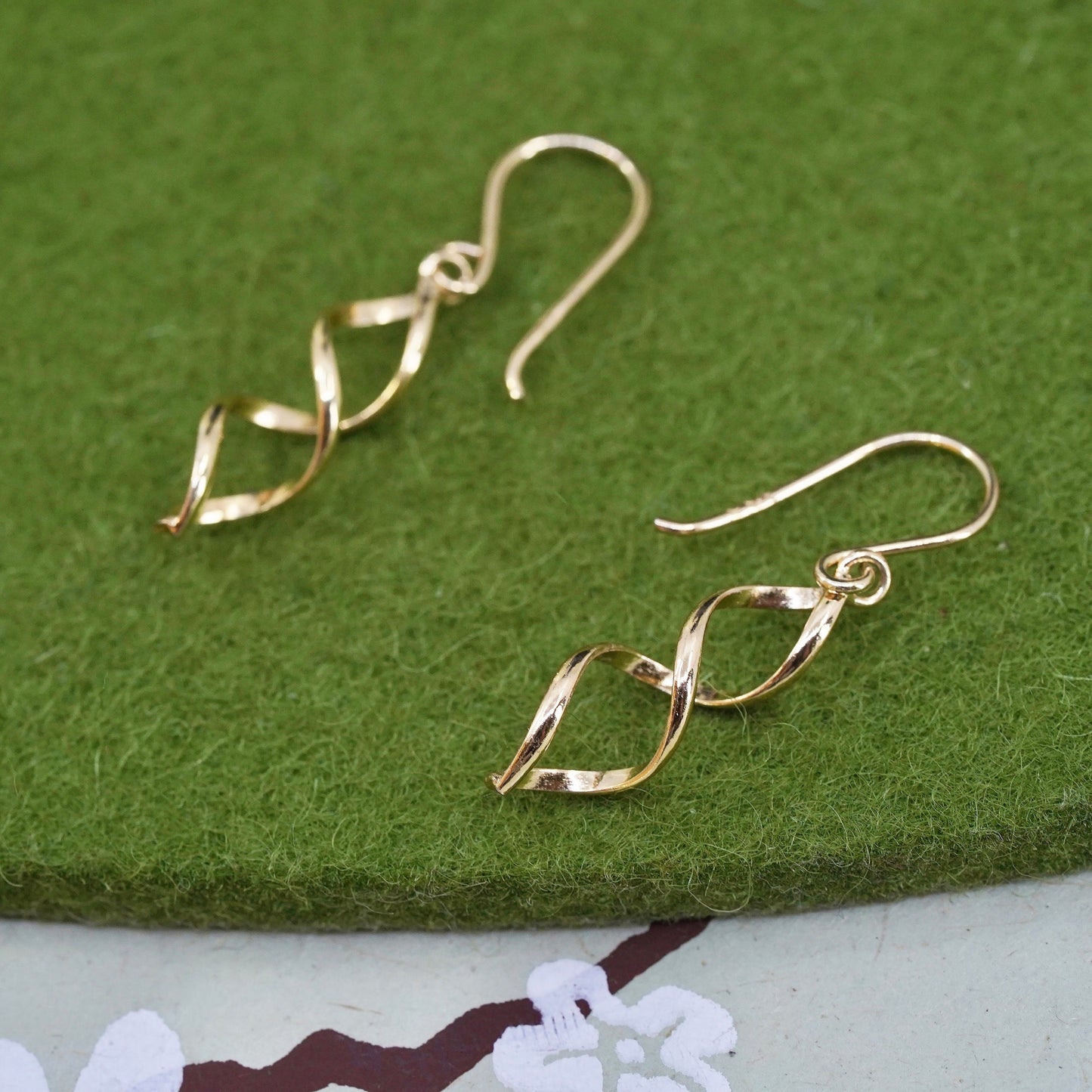 vermeil gold over sterling silver handmade earrings, 925 twisted spiral dangles