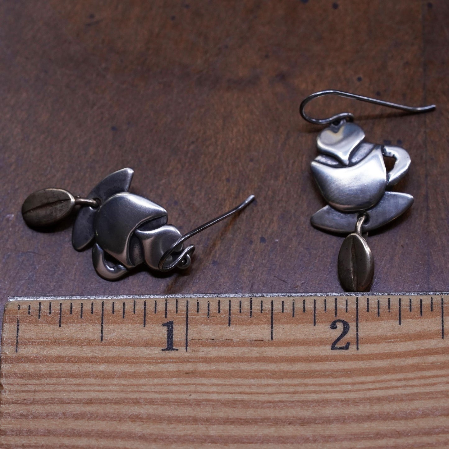 Southwestern sterling silver handmade earrings, 925 two tone cup coffee beans