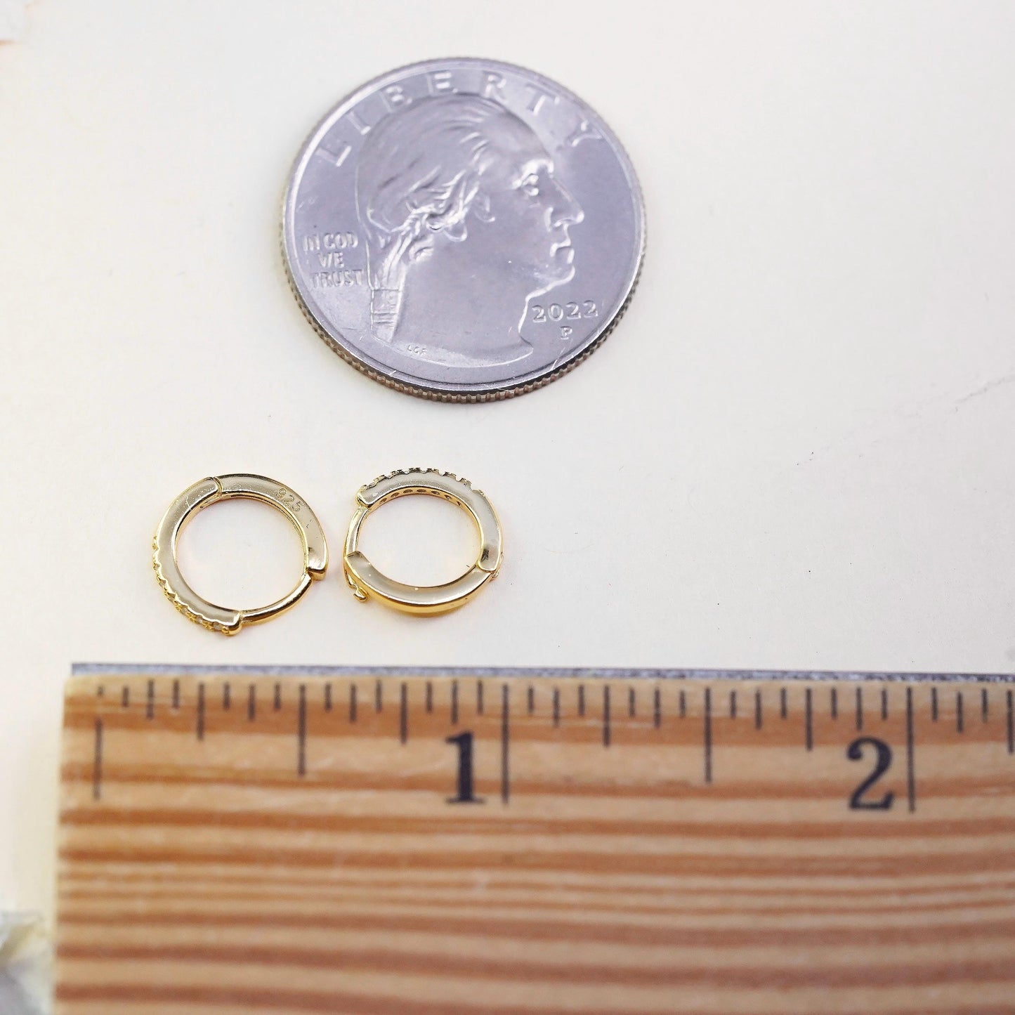 10mm, Yellow Gold Plated Sterling Silver loop earrings, 925 hoops cluster cz