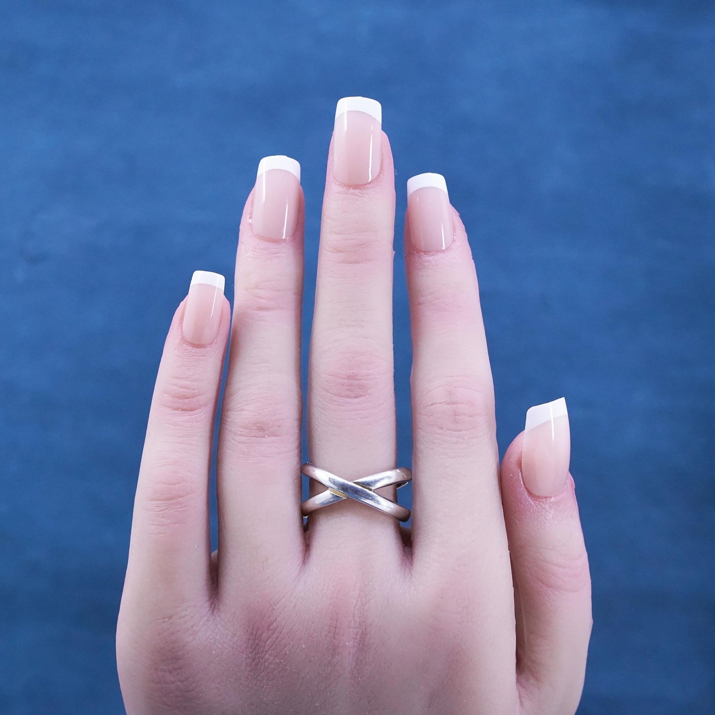 Size 8, vintage sterling silver handmade ring, 925 entwined band