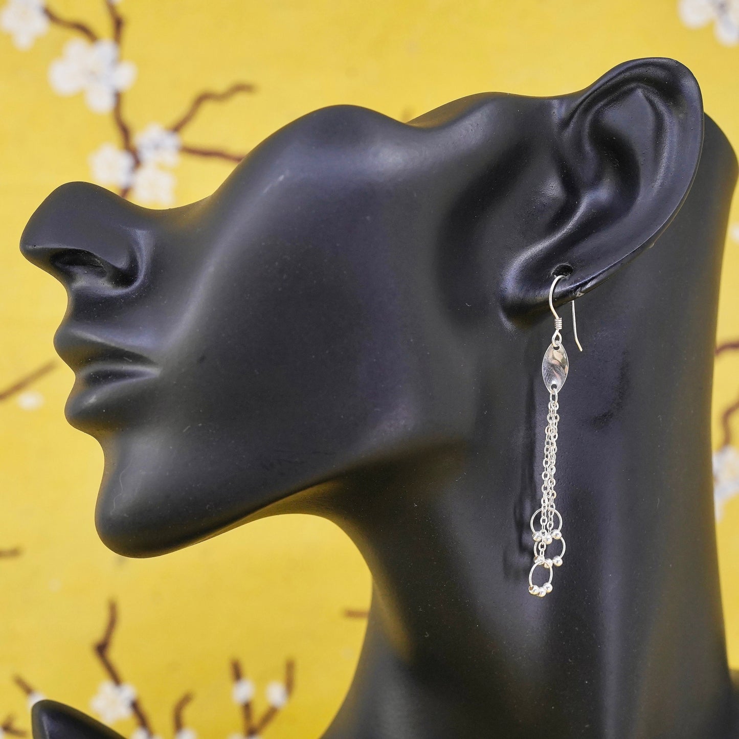 Vintage Sterling silver Handmade earrings, 925 chain with bead circles