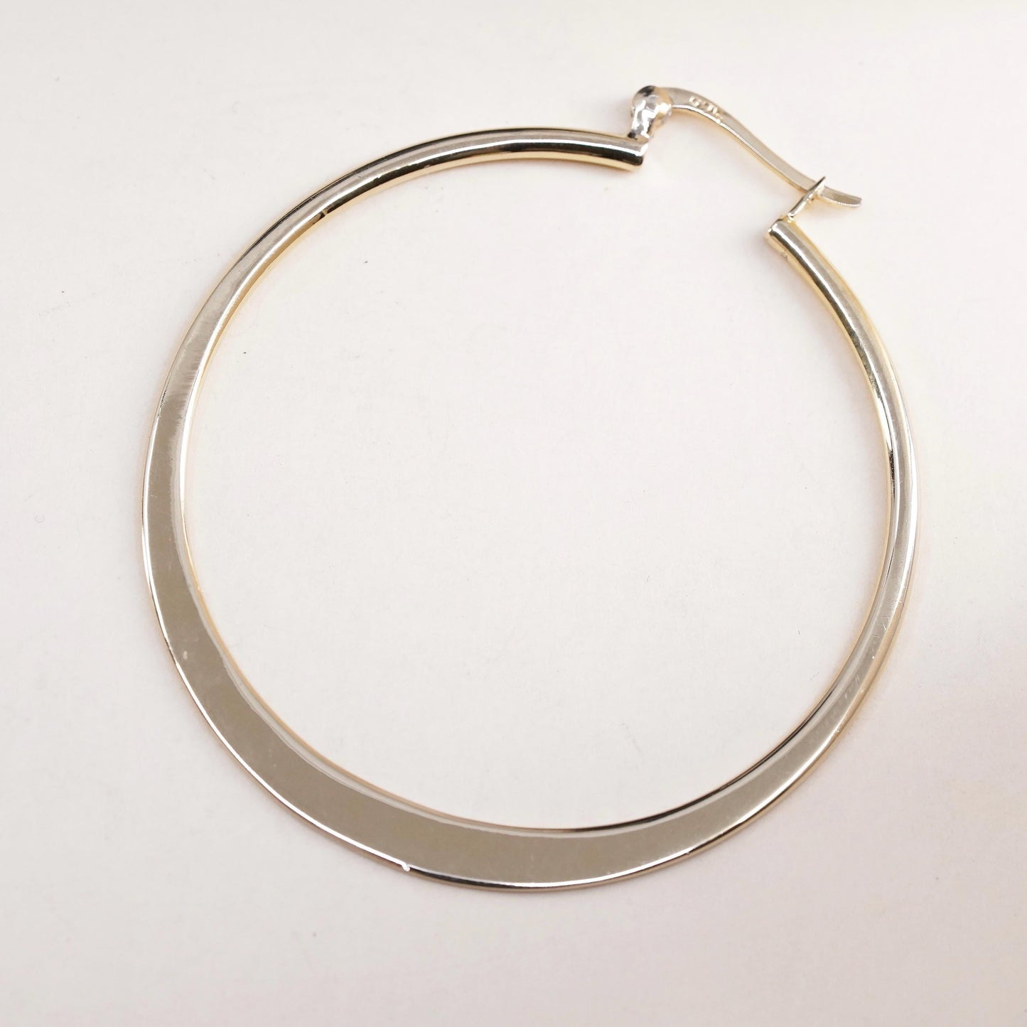 1.75", Vintage vermeil yellow gold sterling silver single earring, flatten hoop