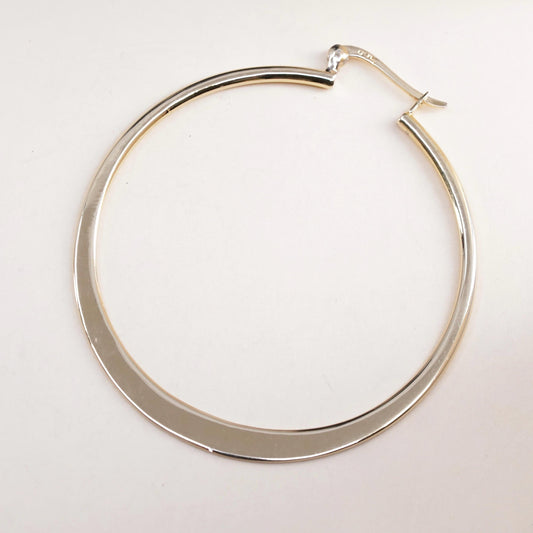 1.75", Vintage vermeil yellow gold sterling silver single earring, flatten hoop