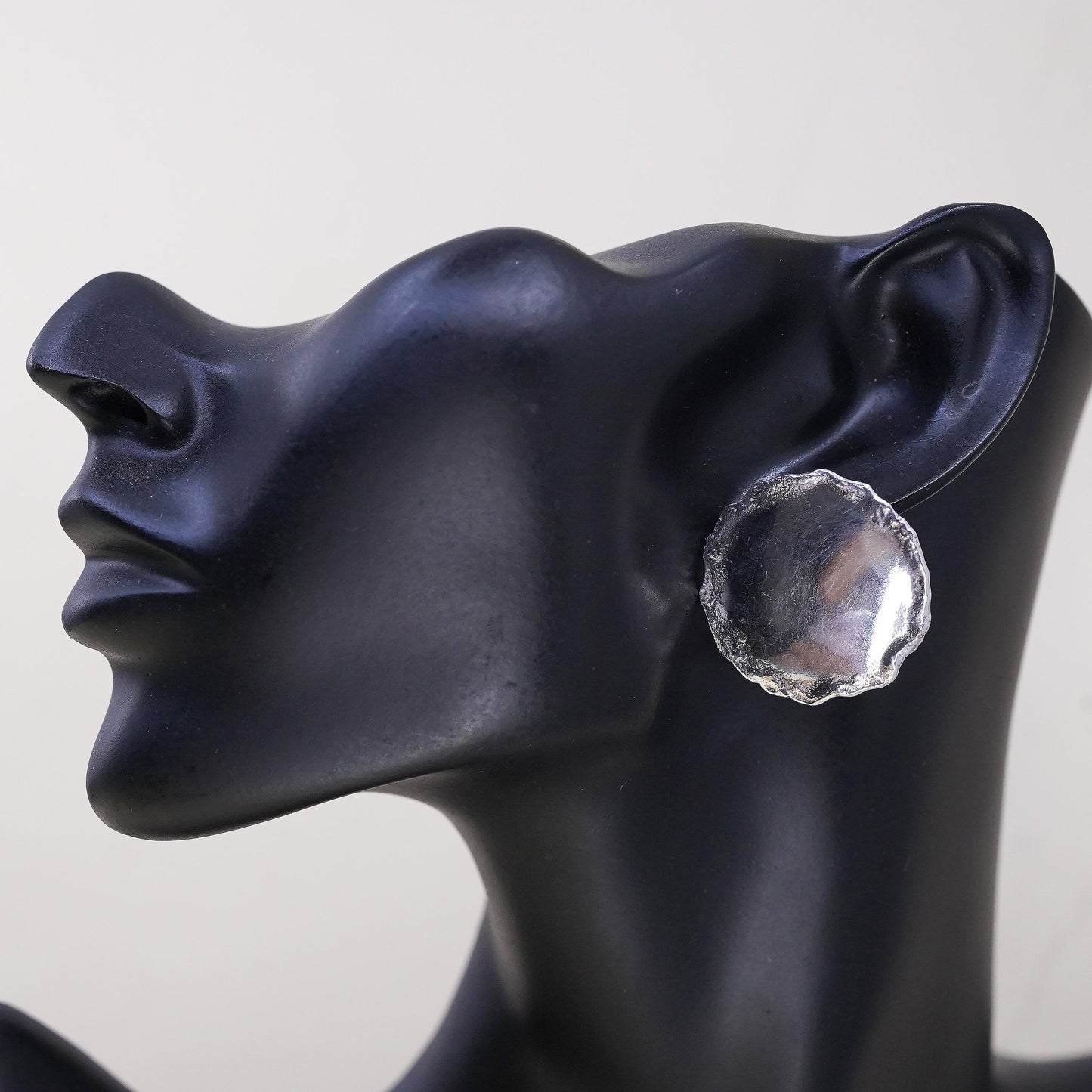 Vintage Rustic Sterling Silver Organic Disc Studs, Artisan 925 Silver Earrings