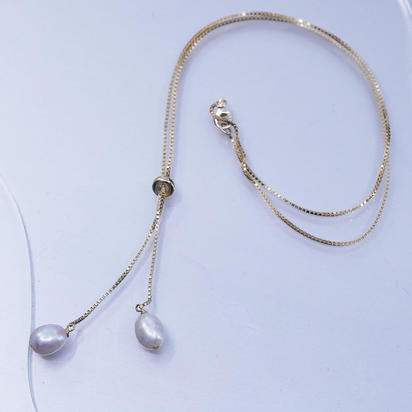 18” Italian vermeil gold over Sterling 925 silver box necklace pearl pendants