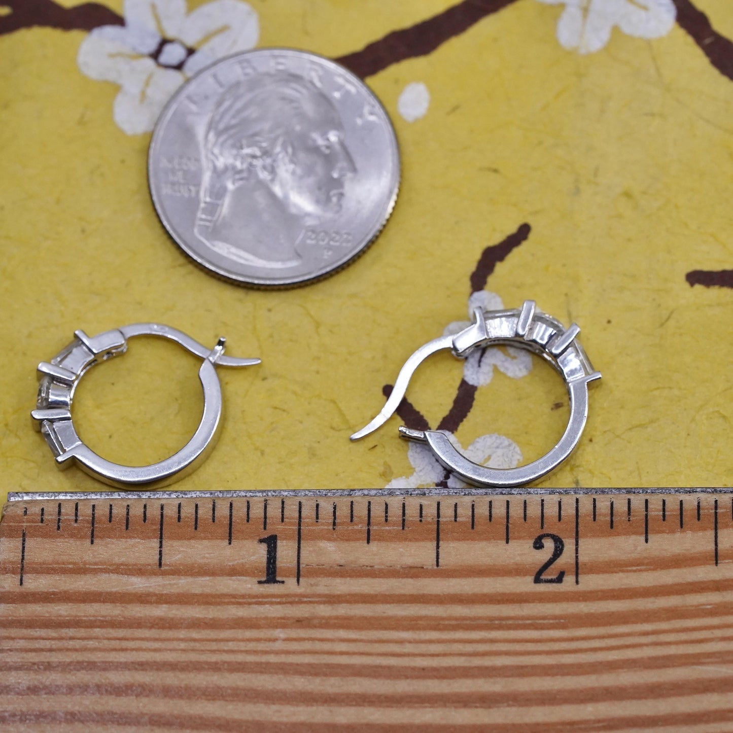 0.5", vintage Sterling silver handmade earrings, 925 hoops with Cz