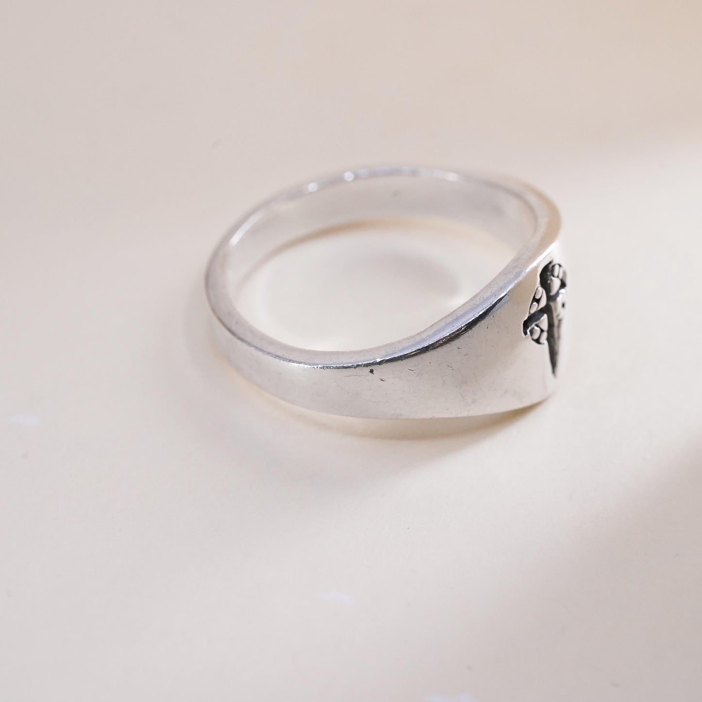 Size 12.5, Vintage Sterling silver handmade ring, 925 cross band