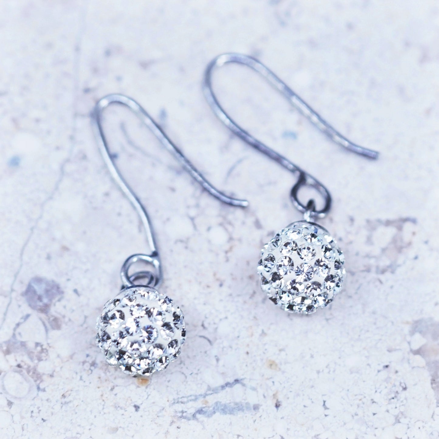 Vintage sterling 925 silver handmade bead earrings with cluster Cz