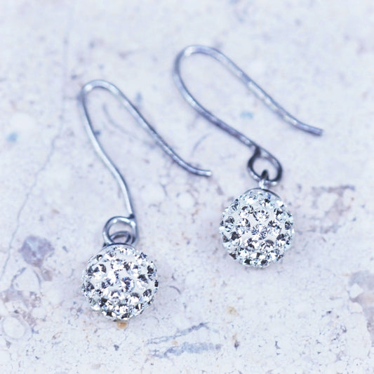 Vintage sterling 925 silver handmade bead earrings with cluster Cz
