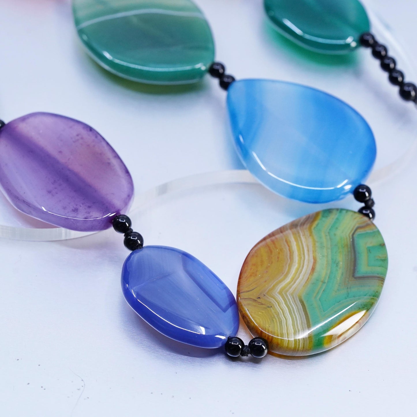30+2” VTG Sterling 925 Silver Handmade extra long multi color agate necklace