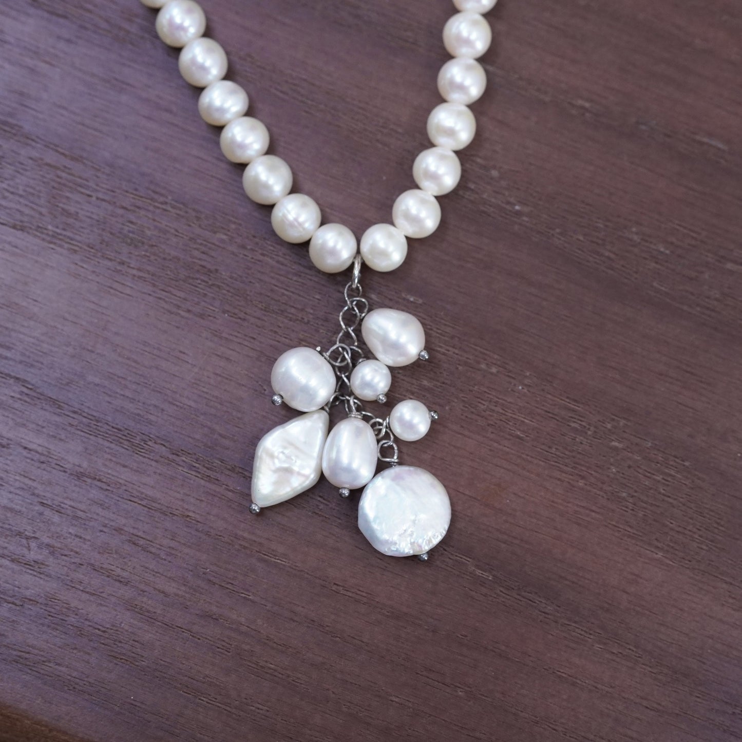 17”, vintage Sterling silver handmade necklace, 925 clasp 7mm freshwater pearl