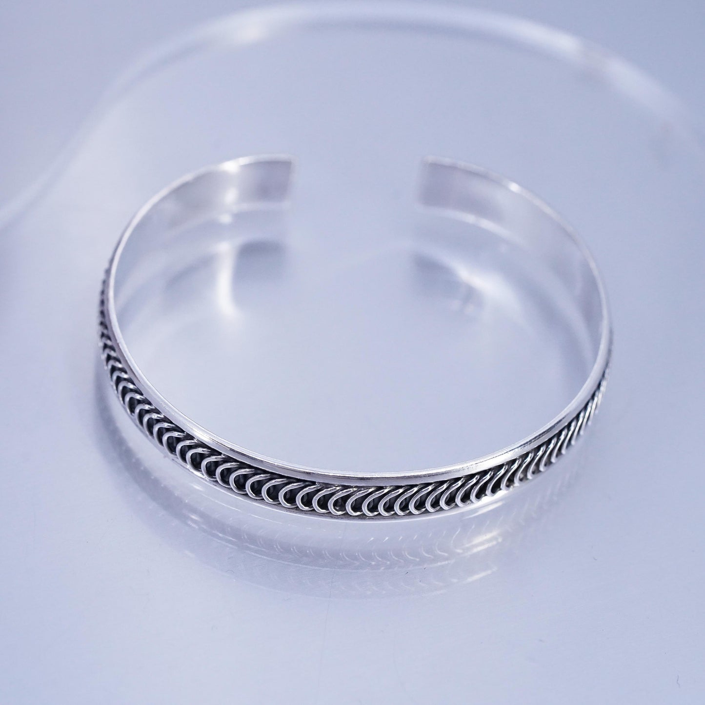 6.75”, Vintage 925 sterling silver handmade bracelet, textured stackable cuff