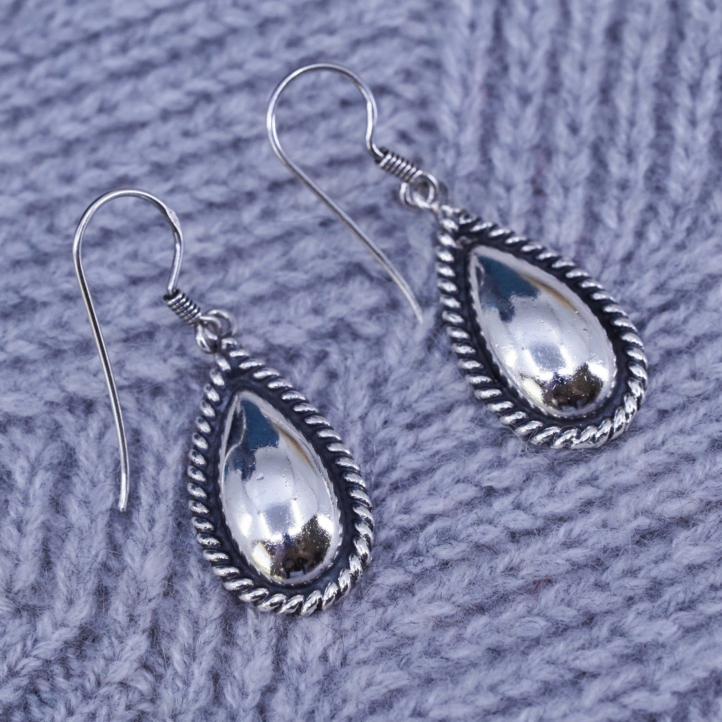 Vintage Sterling silver Handmade earrings, 925 teardrop dangles