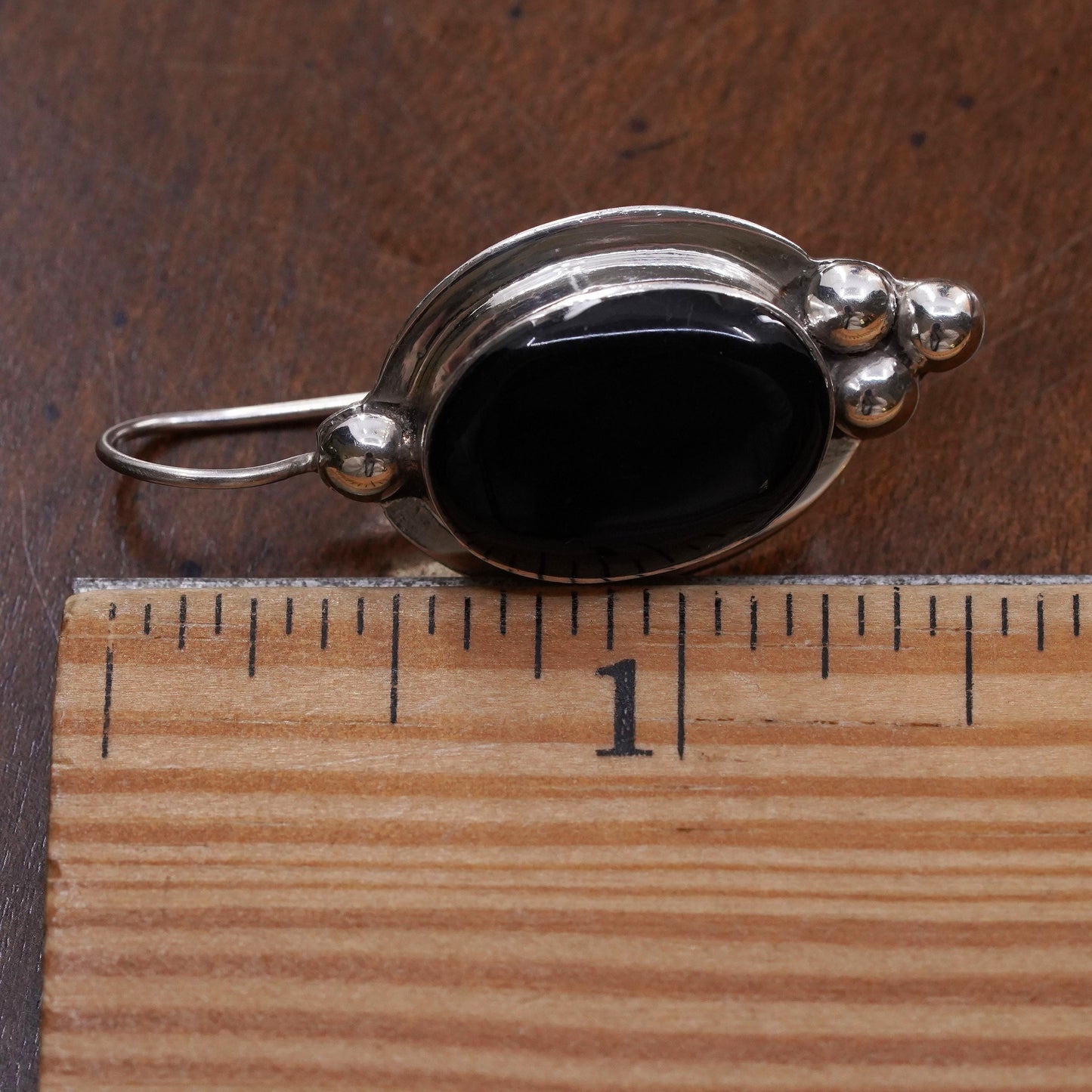 Vintage Mexican sterling 925 silver handmade single earring with onyx inlay