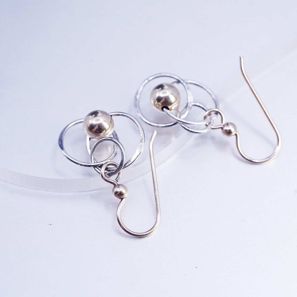 VTG Two Tone 14K yellow gold with Sterling 925 silver entwined circle earrings