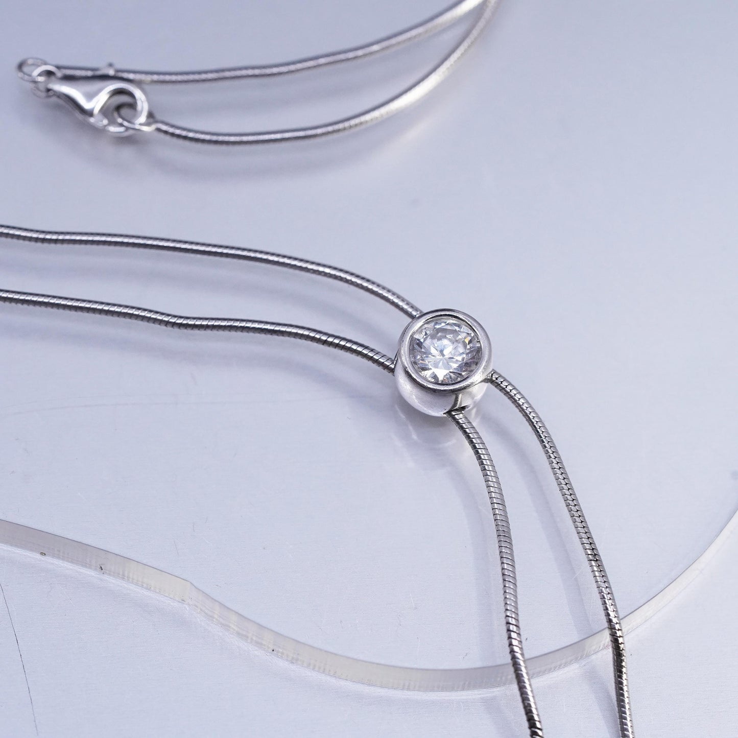 size adjustable up to 24", Sterling 925 silver snake chain necklace cz pendant