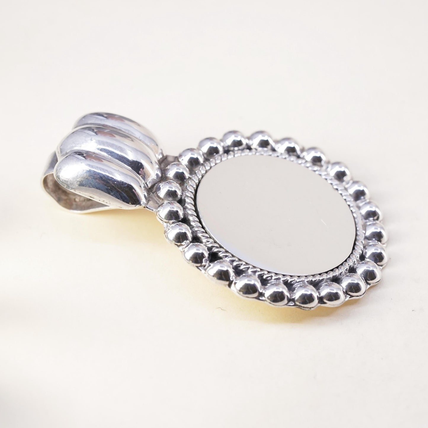 Vintage sterling 925 silver handmade blank circle pendant with beads around