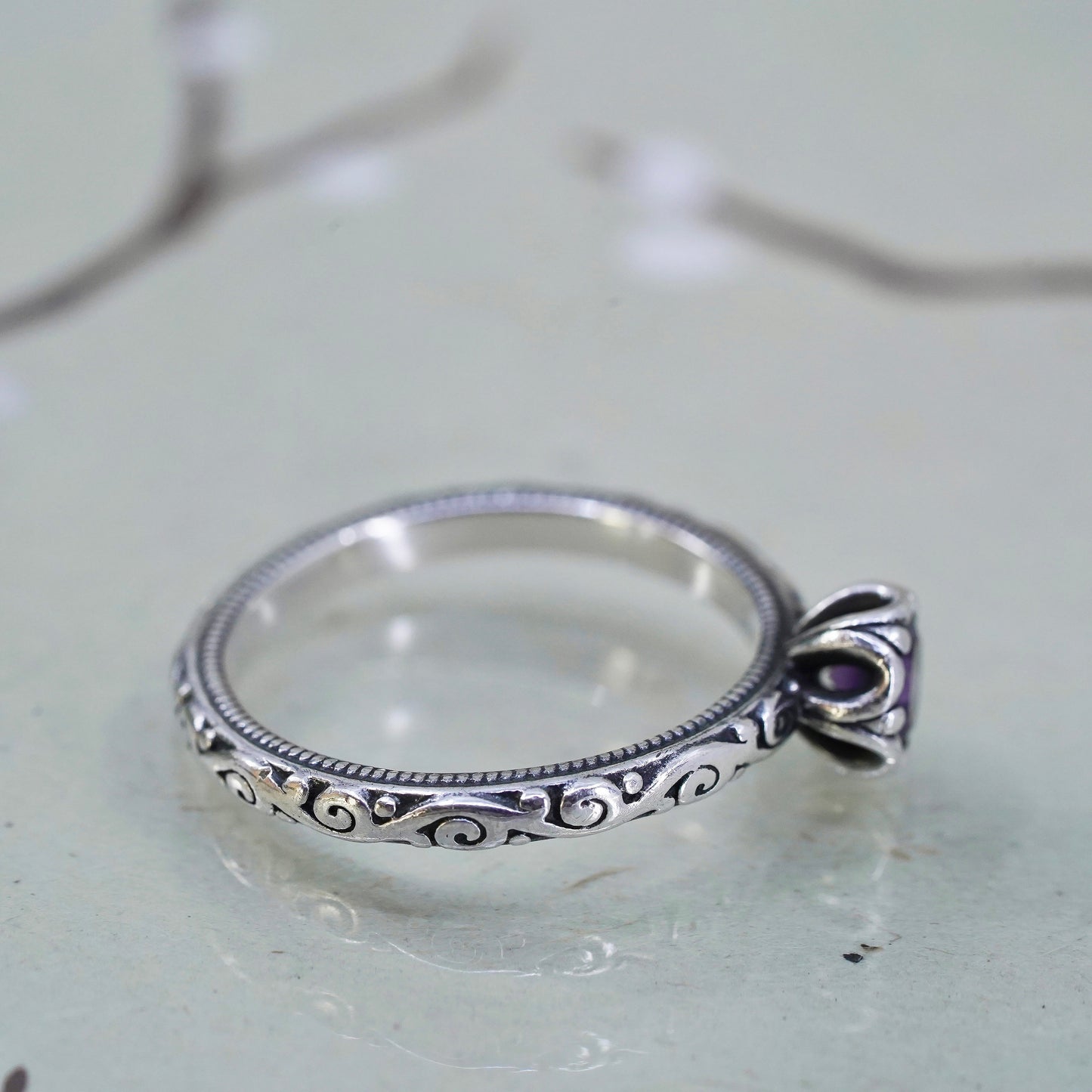 Size 9.25, James Avery sterling silver ring, 925 stackable band with amethyst