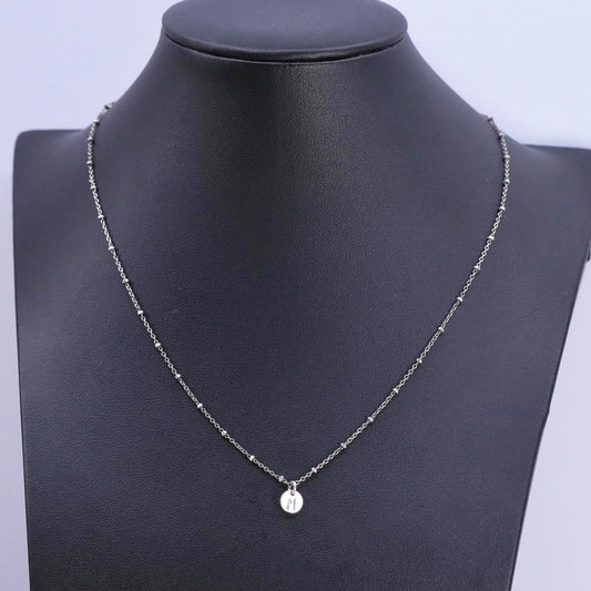 14+2”, VTG Sterling silver handmade necklace, 925 bead chain with tag letter M